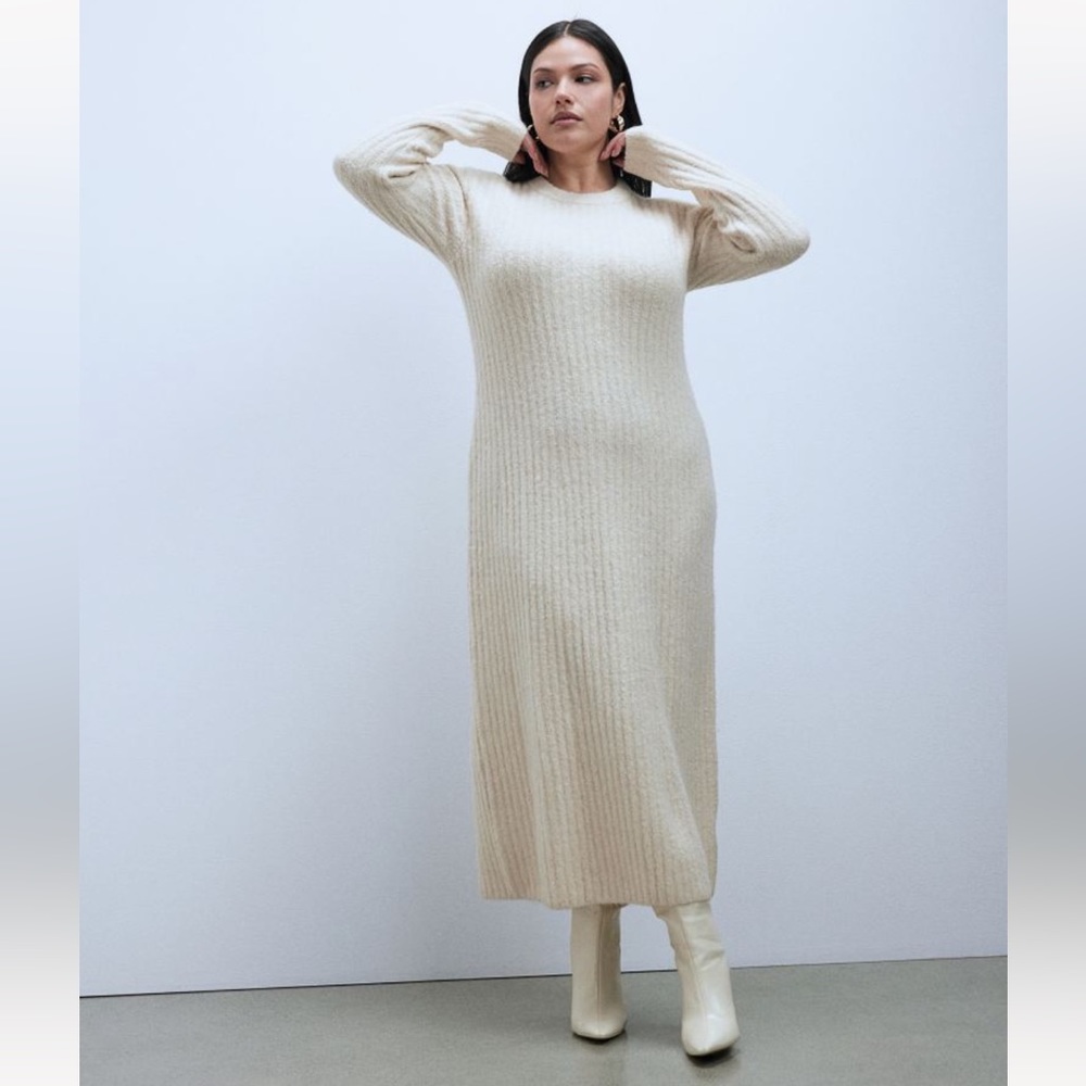 H&M long rib-knit dress in light beige